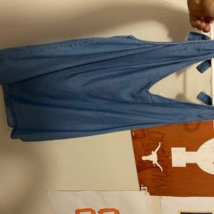 Blue denim like tank top with bow accents